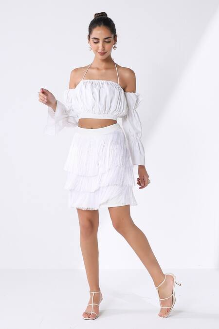 Buy_Ashico_White Top  Cotton Solid Halter And Fringed Skirt Set_Online_at_Aza_Fashions