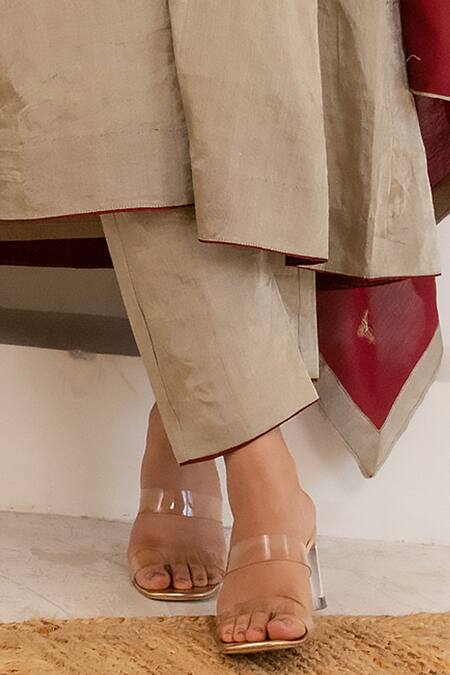 Buy_Pairaahan_Grey Kurta And Pant Tissue Embroidered Sequin Set With Chanderi Contrast Dupatta_Online_at_Aza_Fashions