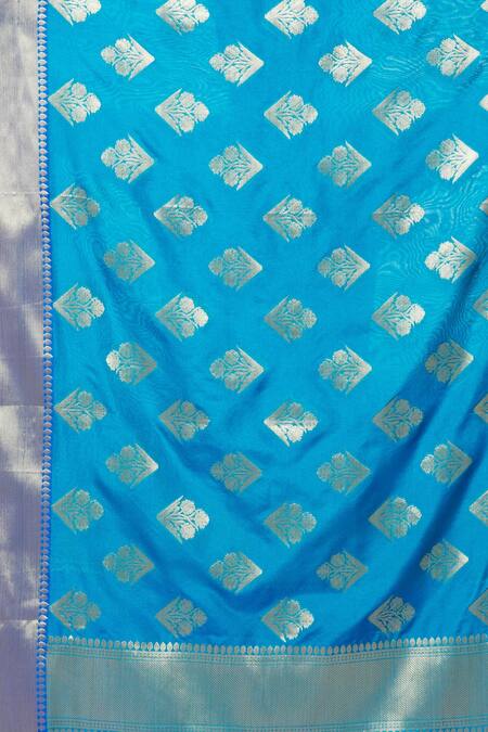 Buy Naintara Bajaj Blue Brocade Embroidery Floral Pattern Fringe Hem Dupatta Online at Aza Fashions Buy_Naintara Bajaj_Blue Brocade Embroidery Floral Pattern Fringe Hem Dupatta _Online_at_Aza_Fashions