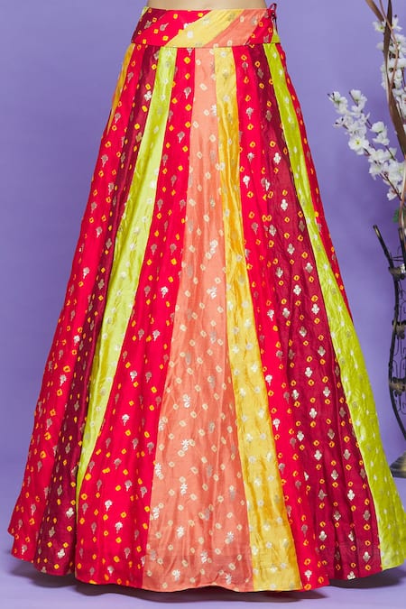 Neha Mehta Couture_Multi Color Pure Bandhani Thread, Sequin And Woven Embroidered Blouse & Lehenga _at_Aza_Fashions