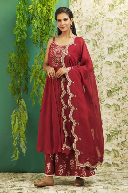 Buy Alaya Advani Red Cotton, Organza Embroidery, Mirrors Scoop Strappy Bodice Kurta Palazzo Set Online at Aza Fashions Buy_Alaya Advani_Red Cotton, Organza Embroidery, Mirrors Scoop Strappy Bodice Kurta Palazzo Set_Online_at_Aza_Fashions