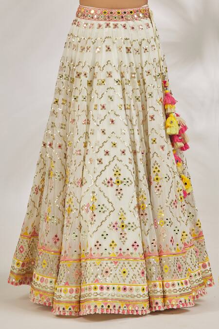 Shop_Gopi Vaid_Ivory Blouse Tussar Embroidery Sequin U Neck Maya Lehenga Set _Online_at_Aza_Fashions