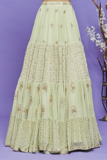 Neha Mehta Couture_Green Pure Georgette Embroidery Sequin V Neck Lehenga Set _at_Aza_Fashions