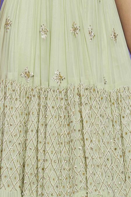 Buy_Neha Mehta Couture_Green Pure Georgette Embroidery Sequin V Neck Lehenga Set _Online_at_Aza_Fashions