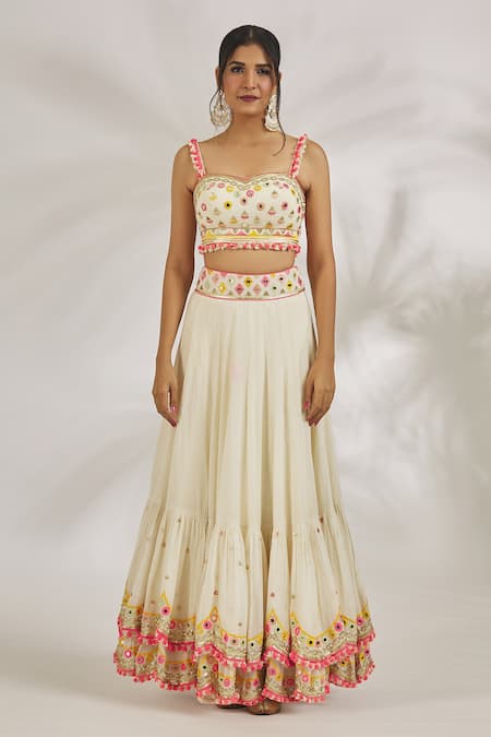 Gopi Vaid Ivory Organza, Cotton Mirrors, Sequins, Vedika Placement Thread Lehenga Set at Aza Fashions Gopi Vaid_Ivory Organza, Cotton Mirrors, Sequins, Vedika Placement Thread Lehenga Set_at_Aza_Fashions