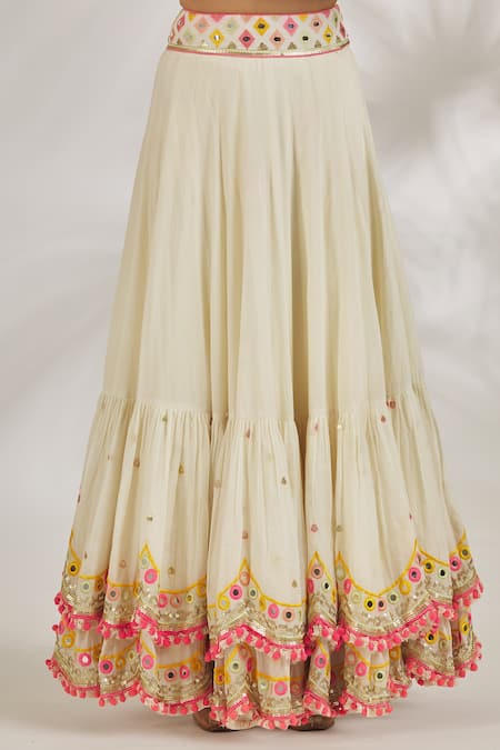 Gopi Vaid Ivory Organza, Cotton Mirrors, Sequins, Vedika Placement Thread Lehenga Set Online at Aza Fashions Gopi Vaid_Ivory Organza, Cotton Mirrors, Sequins, Vedika Placement Thread Lehenga Set_Online_at_Aza_Fashions