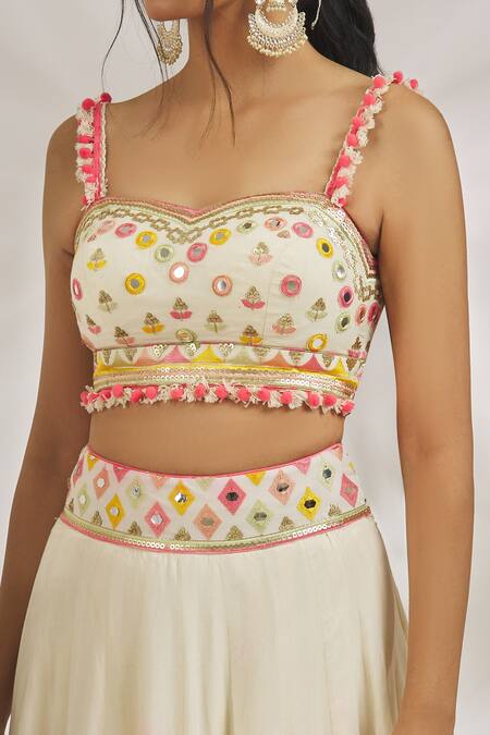 Shop Gopi Vaid Ivory Organza, Cotton Mirrors, Sequins, Vedika Placement Thread Lehenga Set Online at Aza Fashions Shop_Gopi Vaid_Ivory Organza, Cotton Mirrors, Sequins, Vedika Placement Thread Lehenga Set_Online_at_Aza_Fashions