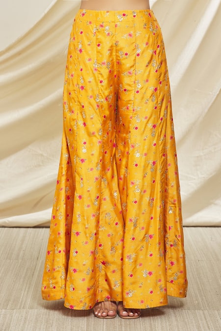 Buy_Gopi Vaid_Orange Tussar, Silk Gota Patti Sweetheart Rashida Asymmetric Hem Cape Pant Set