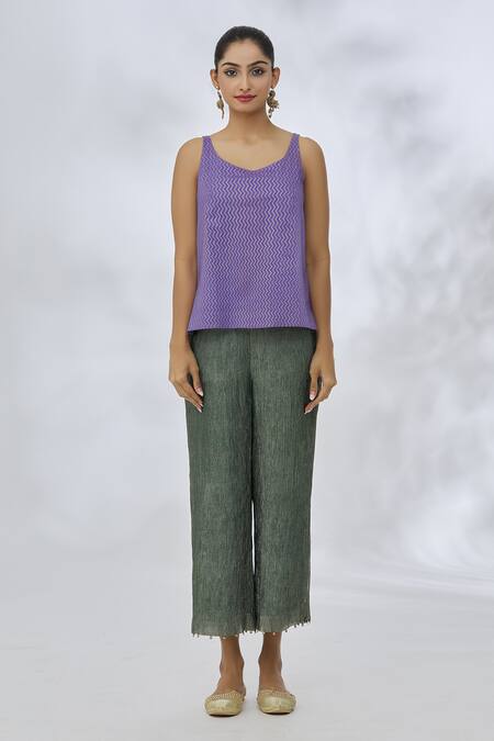 Itrh Purple Silk, Cotton Embroidery V-neck High Low Placement Coin Embellished Top at Aza Fashions Itrh_Purple Silk, Cotton Embroidery V-neck High Low Placement Coin Embellished Top _at_Aza_Fashions