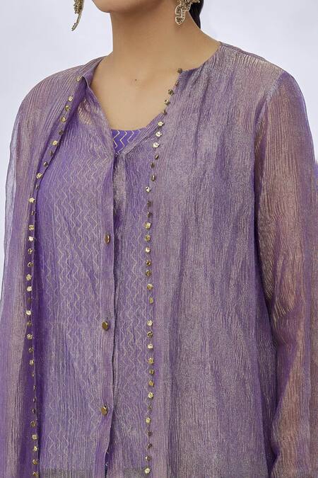 Buy Itrh Purple Silk, Cotton Embroidery V-neck High Low Placement Coin Embellished Top Online at Aza Fashions Buy_Itrh_Purple Silk, Cotton Embroidery V-neck High Low Placement Coin Embellished Top _Online_at_Aza_Fashions