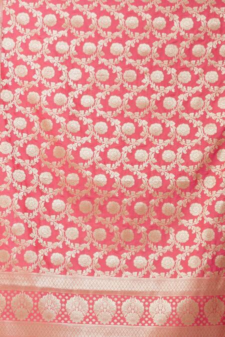 Buy_Naintara Bajaj_Peach Brocade Zari, Fringe Botanical Woven Hem Dupatta _Online_at_Aza_Fashions