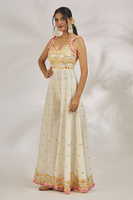 Buy_Gopi Vaid_Ivory Organic Cotton Embroidery Thread V Neck Raha Jumpsuit  _Online_at_Aza_Fashions