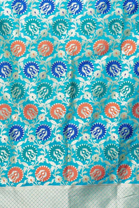 Shop Naintara Bajaj Blue Zari, Fringe Botanic Woven Floral Hem Dupatta Online at Aza Fashions Shop_Naintara Bajaj_Blue Zari, Fringe Botanic Woven Floral Hem Dupatta _Online_at_Aza_Fashions