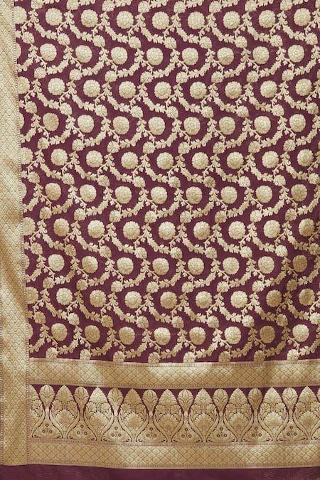 Buy_Naintara Bajaj_Wine Brocade Fringe Leaf Woven Dupatta_Online_at_Aza_Fashions