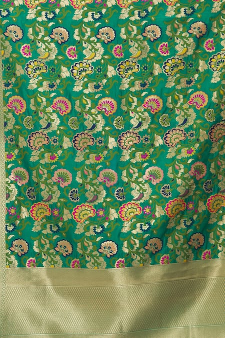 Buy_Naintara Bajaj_Green Brocade Fringe Floral Woven Dupatta _Online_at_Aza_Fashions