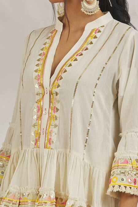 Buy Gopi Vaid Ivory Cotton Mirrors, Sequins, Embroidery Yara And Thread Kurta With Dhoti Pant Online at Aza Fashions Buy_Gopi Vaid_Ivory Cotton Mirrors, Sequins, Embroidery Yara And Thread Kurta With Dhoti Pant_Online_at_Aza_Fashions