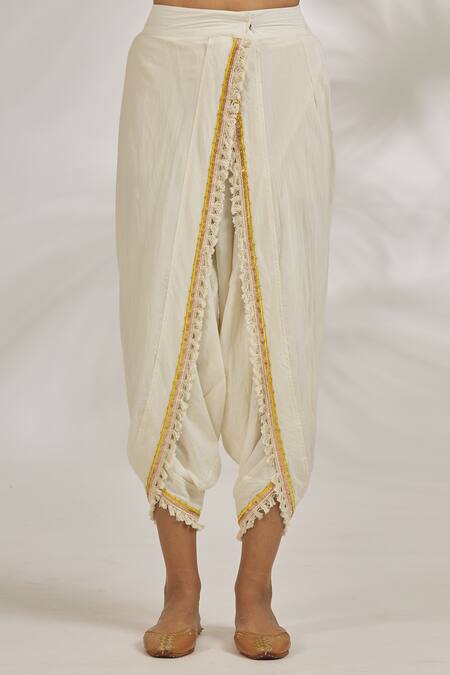 Shop Gopi Vaid Ivory Cotton Mirrors, Sequins, Embroidery Yara And Thread Kurta With Dhoti Pant Online at Aza Fashions Shop_Gopi Vaid_Ivory Cotton Mirrors, Sequins, Embroidery Yara And Thread Kurta With Dhoti Pant_Online_at_Aza_Fashions