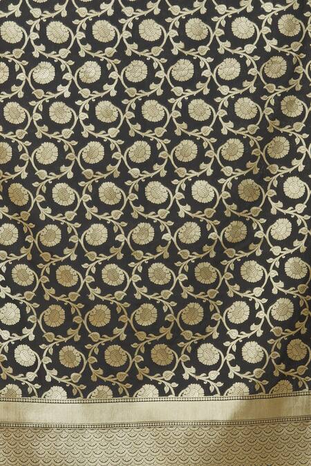 Buy_Naintara Bajaj_Black Brocade Embroidery Blossom Woven Dupatta _Online_at_Aza_Fashions