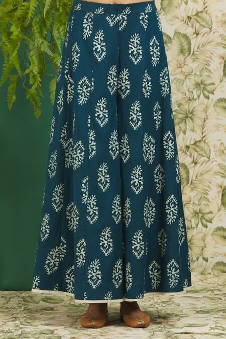 Shop Alaya Advani Blue Cotton Embroidery Round Neck Peacock Anarkali And Palazzo Set Online at Aza Fashions Shop_Alaya Advani_Blue Cotton Embroidery Round Neck Peacock Anarkali And Palazzo Set_Online_at_Aza_Fashions