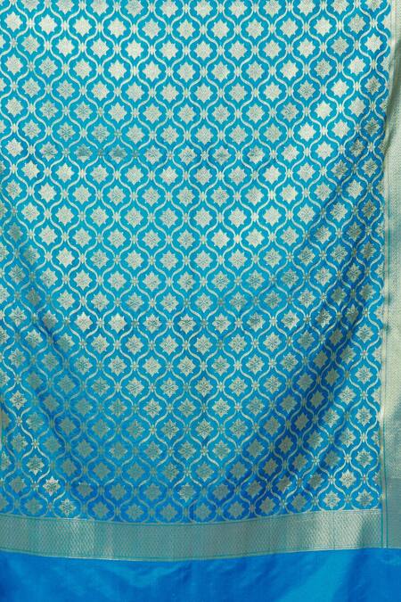 Naintara Bajaj_Blue Brocade Floral Woven Dupatta _Online_at_Aza_Fashions