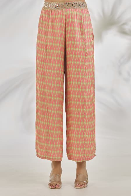 Shop_Gopi Vaid_Pink Satin Print Abstract Sweetheart Neck Naira Top With Pant _Online_at_Aza_Fashions