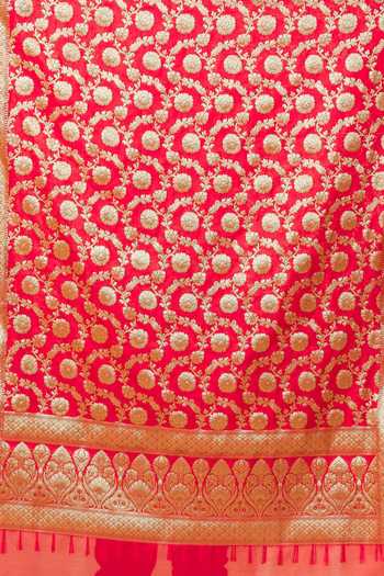 Buy_Khwaab By Sanjana Lakhani_Red Banarasi Art Silk Fringe Hem Flower Pattern Dupatta_Online_at_Aza_Fashions