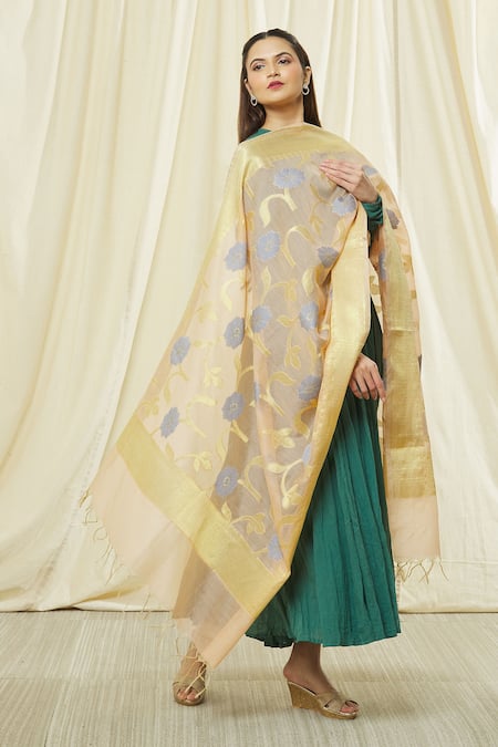 Khwaab by Sanjana Lakhani Floral Pattern Fringe Dupatta 