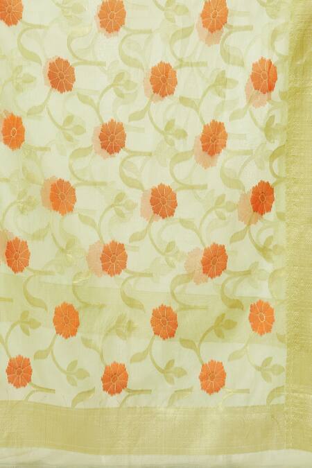 Buy_Naintara Bajaj_Green Cotton, Silk Embroidery Floral Pattern Fringe Hem Dupatta _Online_at_Aza_Fashions