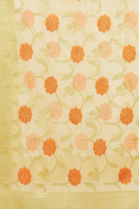 Buy_Naintara Bajaj_Beige Cotton, Silk Embroidery Floral Pattern Dupatta With Fringe Hem _Online_at_Aza_Fashions