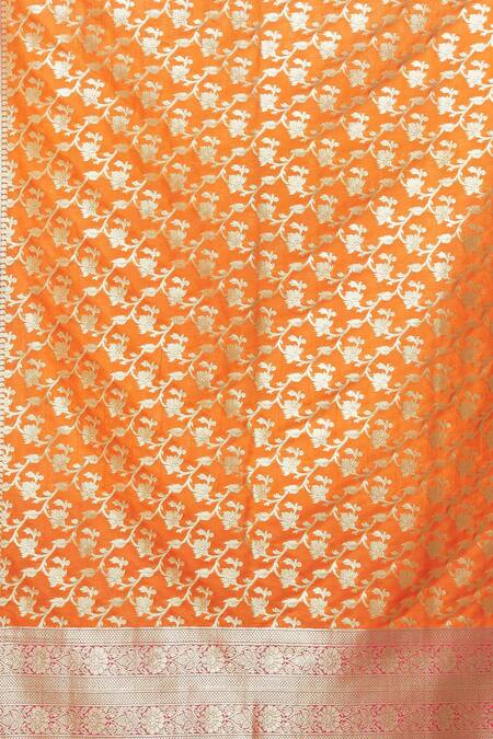 Buy_Naintara Bajaj_Orange Silk Fringe Floral Woven Dupatta With Hem _Online_at_Aza_Fashions