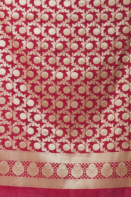 Buy_Naintara Bajaj_Maroon Silk Fringe Floral Vine Pattern Banarasi Dupatta _Online_at_Aza_Fashions