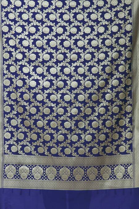 Buy_Naintara Bajaj_Blue Brocade, Silk Embroidery Floral Vine Pattern Woven Dupatta _Online_at_Aza_Fashions