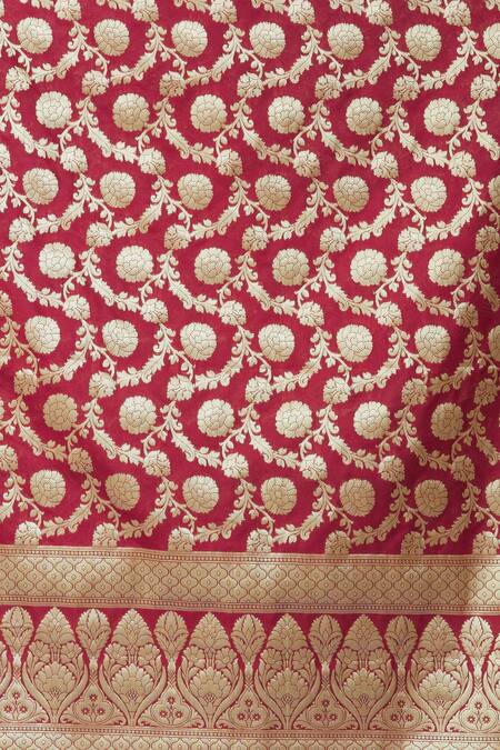 Buy_Naintara Bajaj_Maroon Brocade Zari, Fringe Banarasi Art Silk Floral Woven Dupatta_Online_at_Aza_Fashions