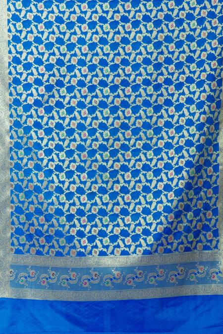 Buy_Naintara Bajaj_Blue Silk Fringe Floral Pattern Dupatta _Online_at_Aza_Fashions