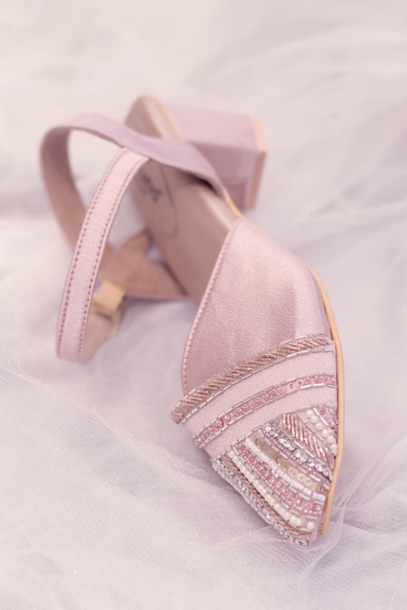 Around Always_Pink Embroidery Glass Bead Pointed Toe Sandals _Online_at_Aza_Fashions