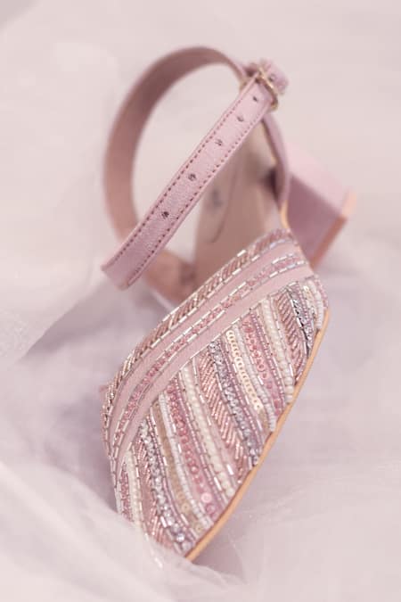 Buy_Around Always_Pink Embroidery Glass Bead Pointed Toe Sandals _Online_at_Aza_Fashions