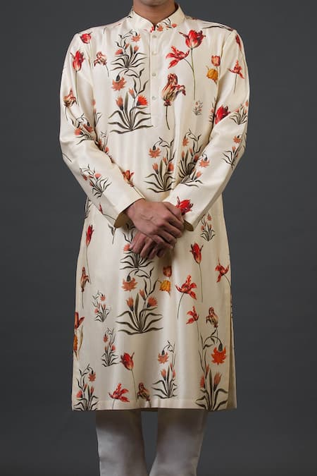 Balance By Rohit Bal Ivory Chanderi Silk Botanic Print Kurta Set Online at Aza Fashions Balance By Rohit Bal_Ivory Chanderi Silk Botanic Print Kurta Set _Online_at_Aza_Fashions
