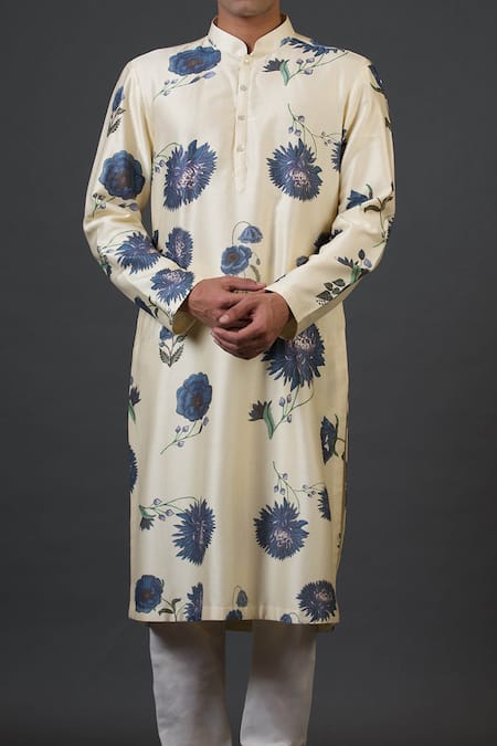 Balance By Rohit Bal Ivory Chanderi Silk Botanical Print Kurta Set Online at Aza Fashions Balance By Rohit Bal_Ivory Chanderi Silk Botanical Print Kurta Set _Online_at_Aza_Fashions
