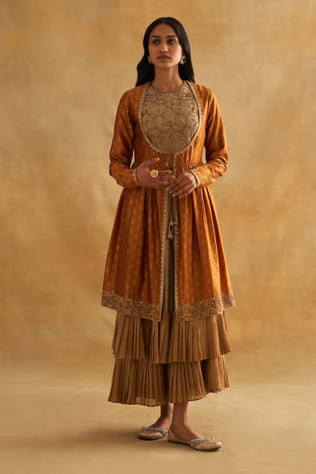 Taisha Gold Silk Tassels Scoop Neck Hand Woven Embroidered Jacket Online at Aza Fashions Taisha_Gold Silk Tassels Scoop Neck Hand Woven Embroidered Jacket _Online_at_Aza_Fashions