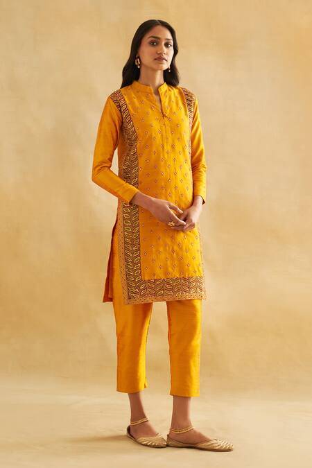 Taisha Yellow Silk Sequins, Embroidery Bandeau Neck Thread Work Kurta And Pant Set Online at Aza Fashions Taisha_Yellow Silk Sequins, Embroidery Bandeau Neck Thread Work Kurta And Pant Set _Online_at_Aza_Fashions