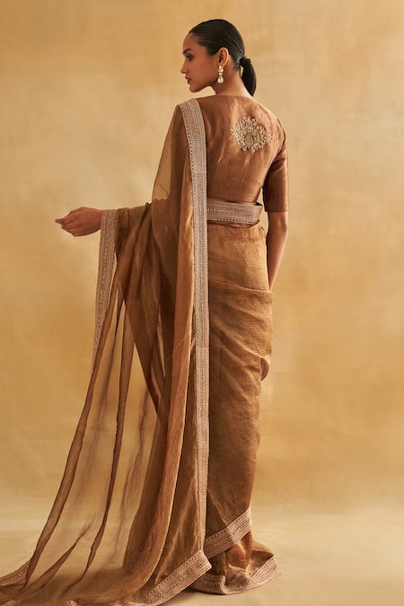 Taisha Gold Silk Embroidery V-neck Pure Zari Tissue Blouse Online at Aza Fashions Taisha_Gold Silk Embroidery V-neck Pure Zari Tissue Blouse _Online_at_Aza_Fashions