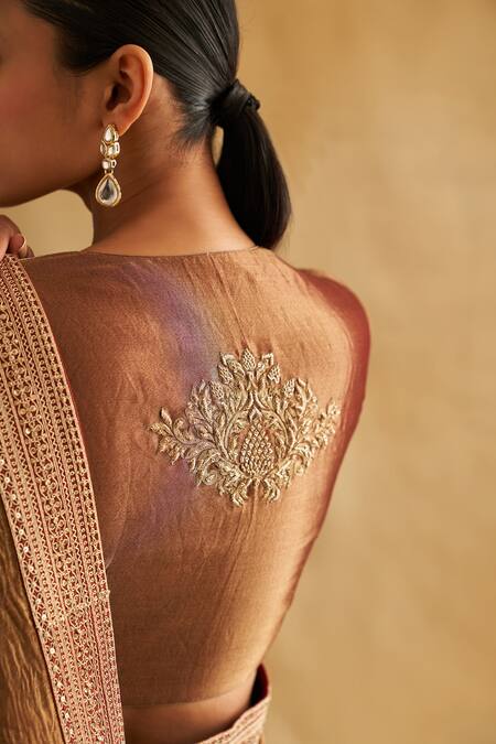 Buy Taisha Gold Silk Embroidery V-neck Pure Zari Tissue Blouse Online at Aza Fashions Buy_Taisha_Gold Silk Embroidery V-neck Pure Zari Tissue Blouse _Online_at_Aza_Fashions