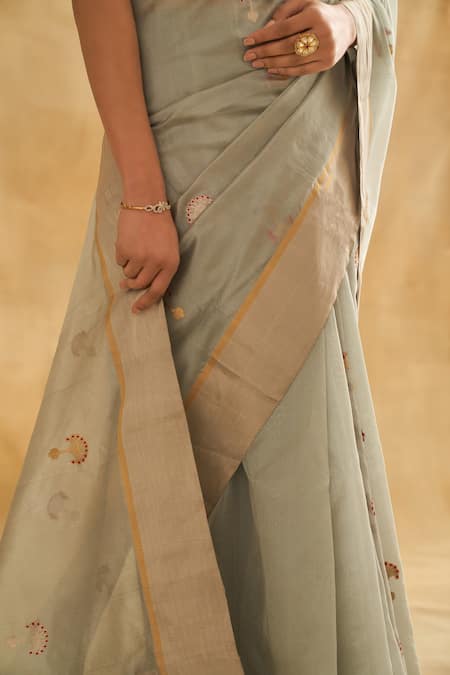 Taisha Gold Tissue, Satin Zari, Piping Blue Pattu Silk Tree Of Life Woven Saree Set Online at Aza Fashions Taisha_Gold Tissue, Satin Zari, Piping Blue Pattu Silk Tree Of Life Woven Saree Set _Online_at_Aza_Fashions
