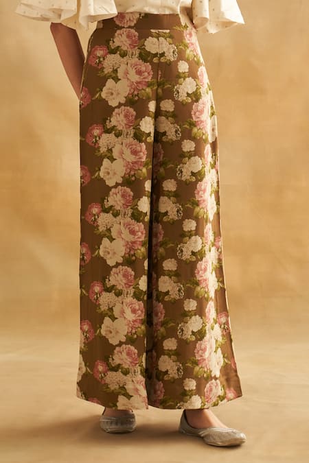 Taisha Multi Color Georgette Blossom Print Pant Online at Aza Fashions Taisha_Multi Color Georgette Blossom Print Pant _Online_at_Aza_Fashions