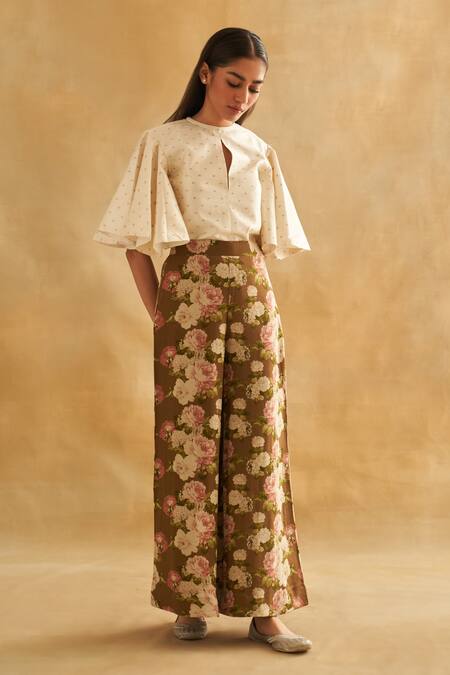 Buy Taisha Multi Color Georgette Blossom Print Pant Online at Aza Fashions Buy_Taisha_Multi Color Georgette Blossom Print Pant _Online_at_Aza_Fashions