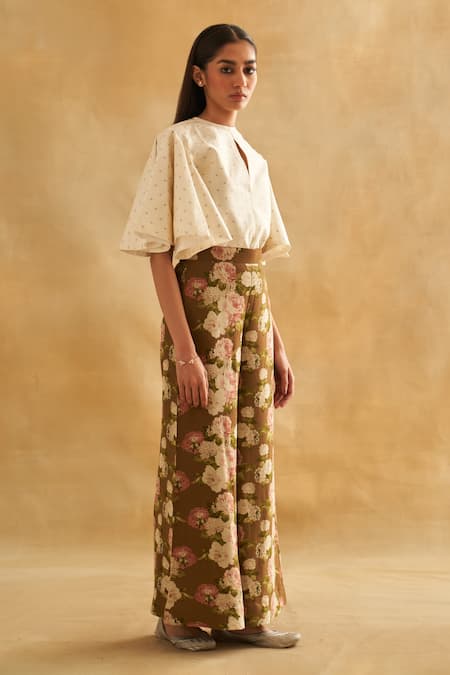 Shop Taisha Multi Color Georgette Blossom Print Pant Online at Aza Fashions Shop_Taisha_Multi Color Georgette Blossom Print Pant _Online_at_Aza_Fashions