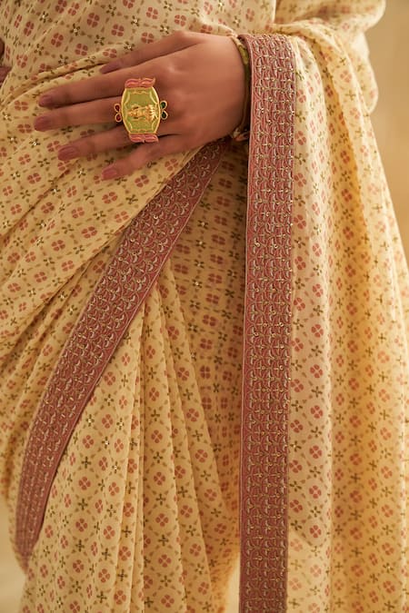 Buy_Taisha_Multi Color Georgette, Satin Zari, Floral Printed Sequin Embellished Saree Set _Online_at_Aza_Fashions