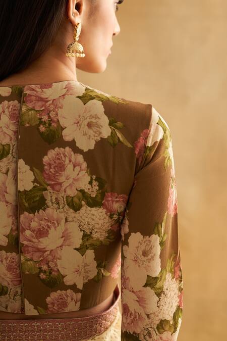 Taisha Multi Color Georgette Embroidery Round Neck Blooming Floral Print Blouse at Aza Fashions Taisha_Multi Color Georgette Embroidery Round Neck Blooming Floral Print Blouse _at_Aza_Fashions