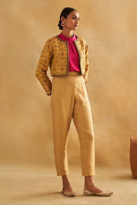 Taisha_Pink Silk Satin Round Neck Pure T-shirt _Online_at_Aza_Fashions