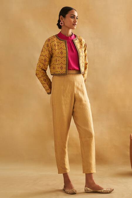 Taisha Multi Color Taffeta Embroidery Round Neck Hand Woven Tifli Brocade Bomber Jacket Online at Aza Fashions Taisha_Multi Color Taffeta Embroidery Round Neck Hand Woven Tifli Brocade Bomber Jacket _Online_at_Aza_Fashions